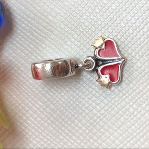 charm red hearts with 14k gold crown For Pandora Bracelet